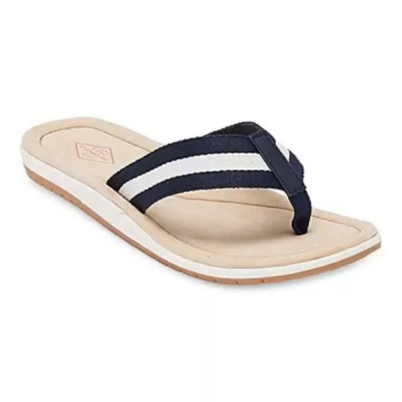 St. John's Bay Mens Flip-Flops Large 11/12 Blue and Tan - Picture 1 of 7
